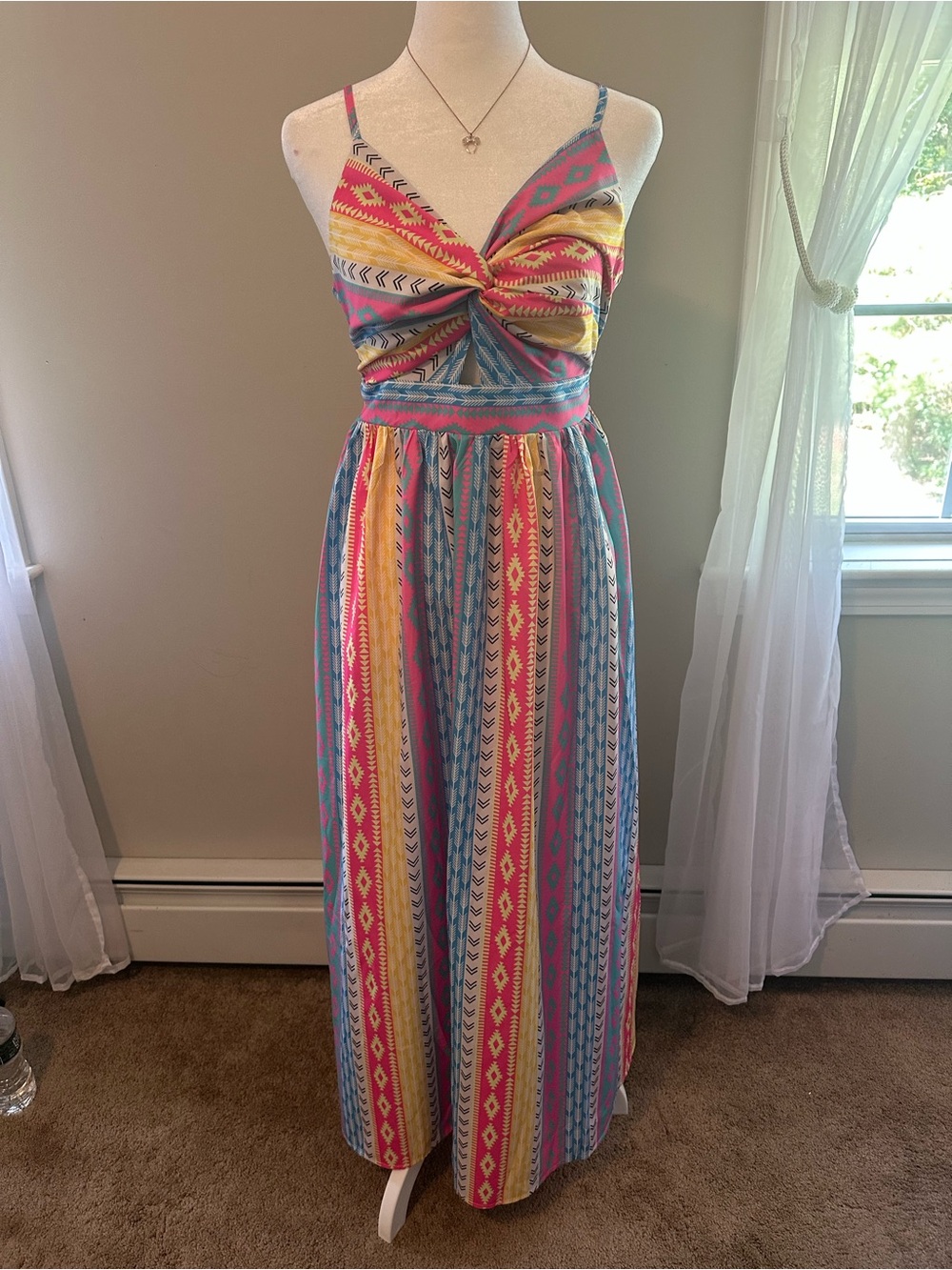 Colorful Boho Aztec Geometric Maxi Dress – Size Medium